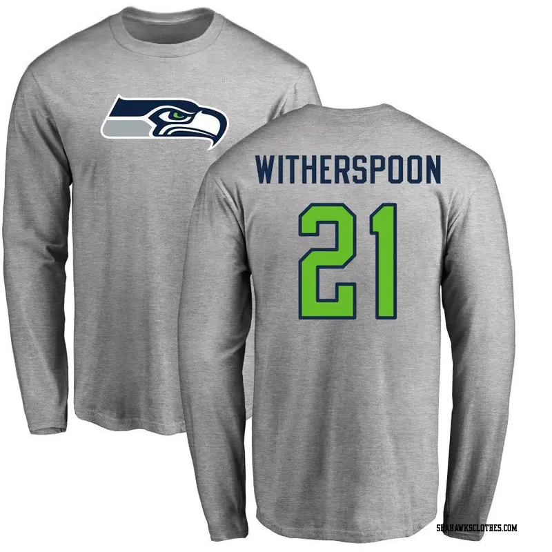 Men's Seattle Seahawks ＃21 Devon Witherspoon Ash Name & Number Logo Long Sleeve T-Shirt