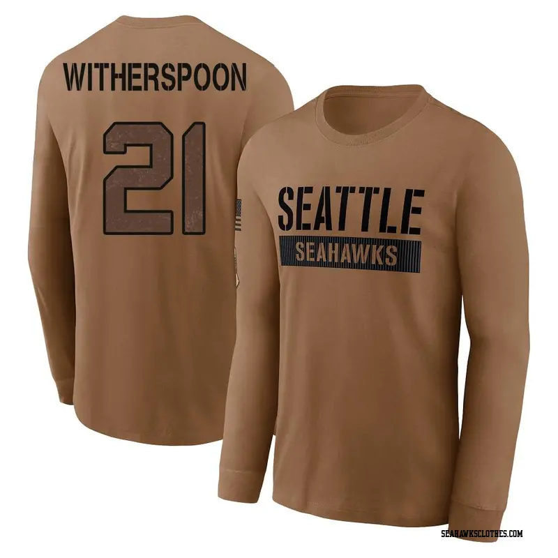 Men's Seattle Seahawks ＃21 Devon Witherspoon Brown 2023 Salute To Service Long Sleeve T-Shirt