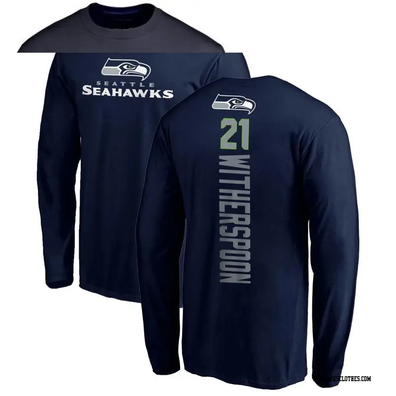 Men's Seattle Seahawks ＃21 Devon Witherspoon Navy Backer Long Sleeve T-Shirt