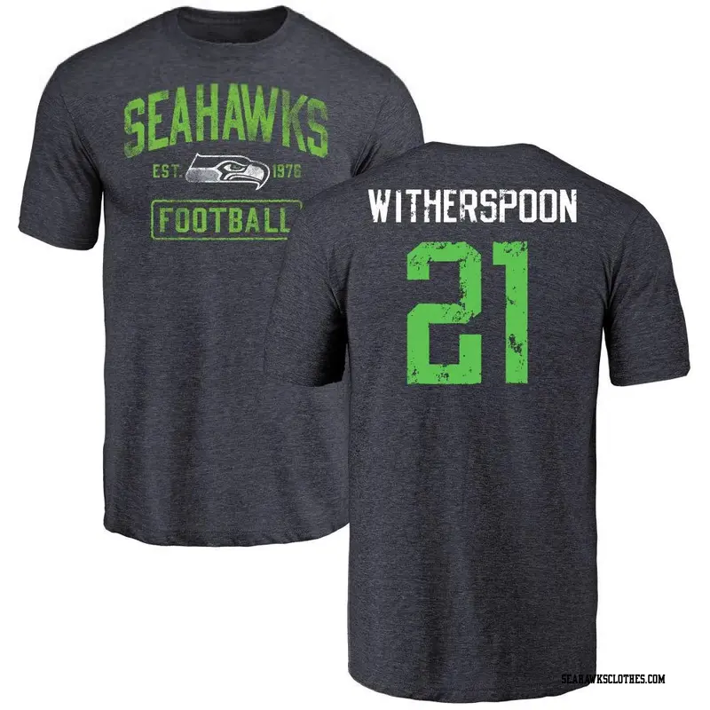 Men's Seattle Seahawks ＃21 Devon Witherspoon Navy Distressed Name & Number T-Shirt