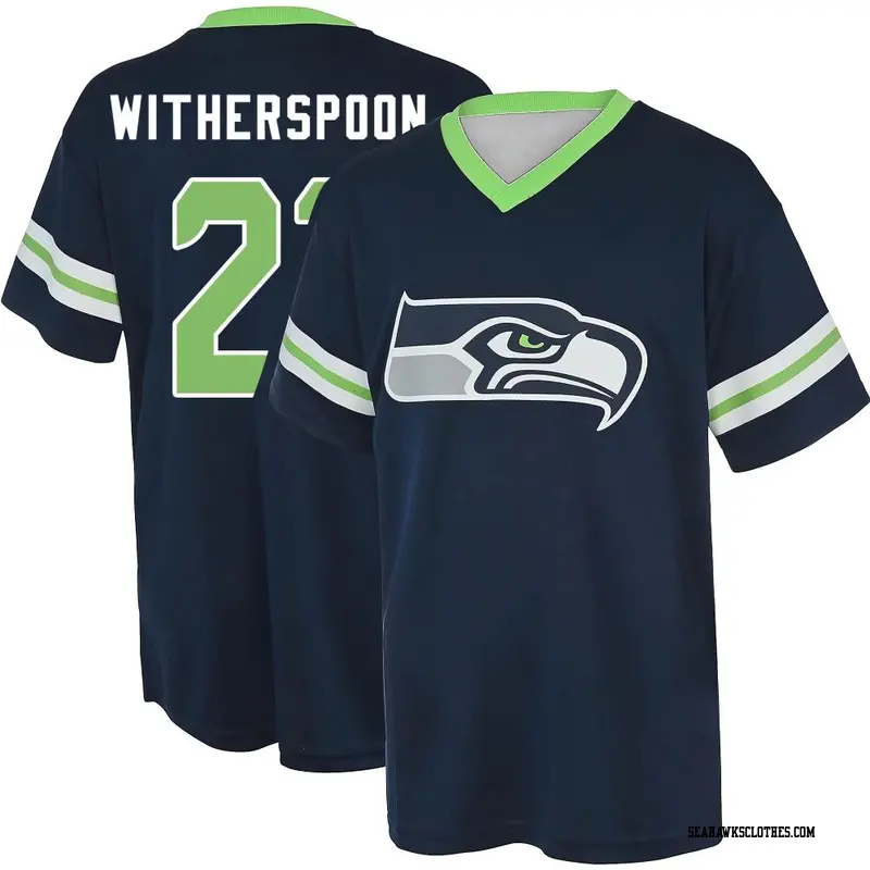 Men's Seattle Seahawks ＃21 Devon Witherspoon Navy Name & Number Game Day V-Neck T-Shirt