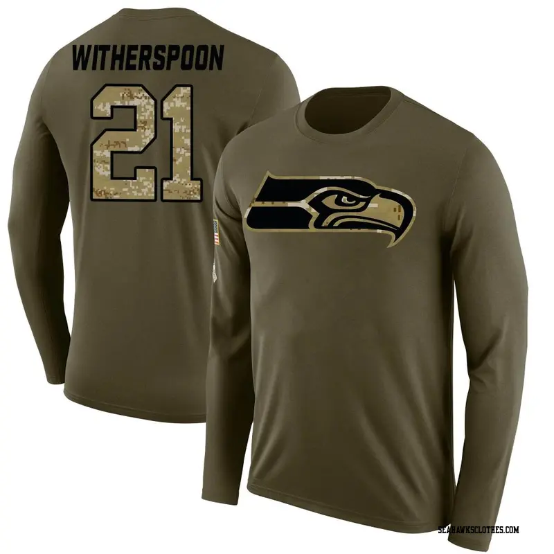 Men's Seattle Seahawks ＃21 Devon Witherspoon Olive Salute to Service Sideline Long Sleeve T-Shirt