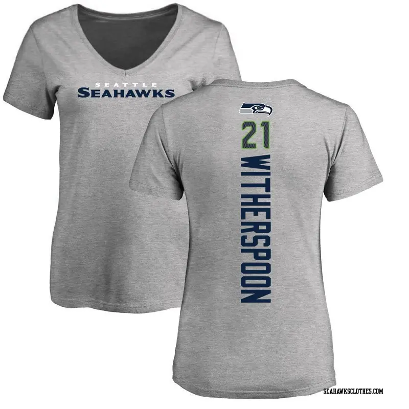 Women's Seattle Seahawks ＃21 Devon Witherspoon Ash Backer V-Neck T-Shirt