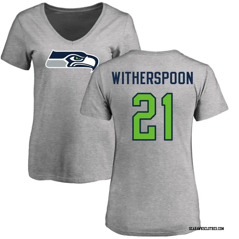 Women's Seattle Seahawks ＃21 Devon Witherspoon Ash Name & Number Logo Slim Fit T-Shirt