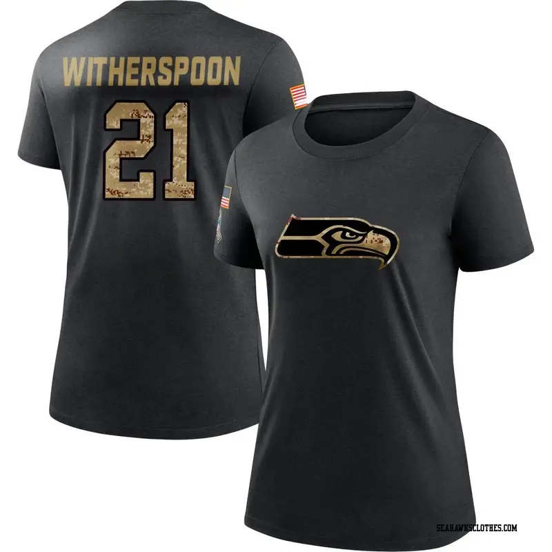 Women's Seattle Seahawks ＃21 Devon Witherspoon Black 2020 Salute To Service Performance T-Shirt