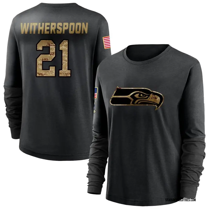 Women's Seattle Seahawks ＃21 Devon Witherspoon Black 2020 Salute To Service Sideline Performance Long Sleeve T-Shirt