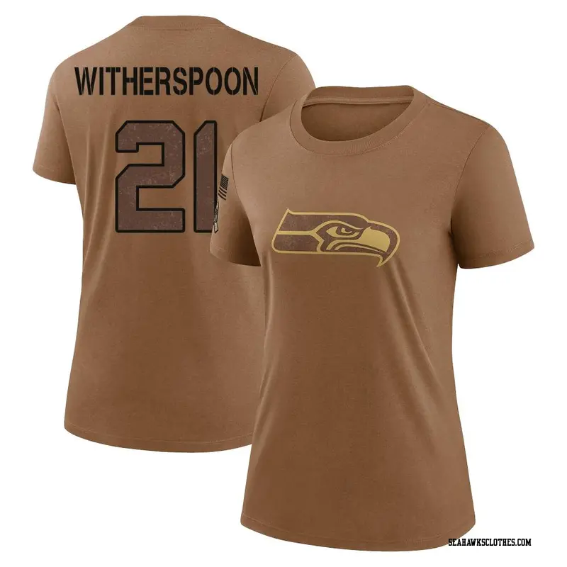 Women's Seattle Seahawks ＃21 Devon Witherspoon Brown 2023 Salute To Service Performance T-Shirt