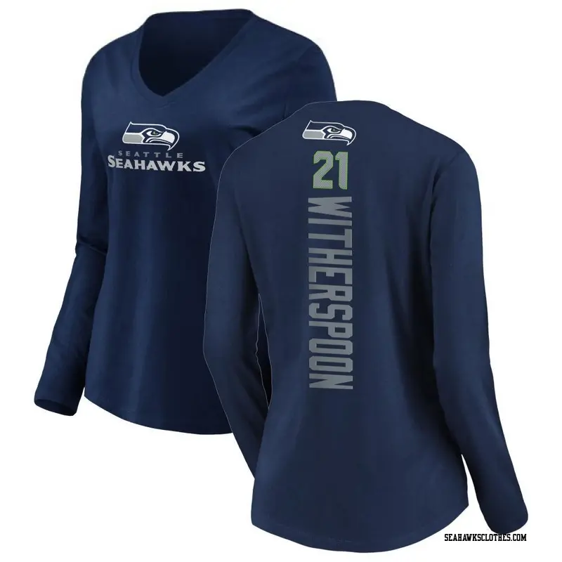 Women's Seattle Seahawks ＃21 Devon Witherspoon Navy Backer Slim Fit Long Sleeve T-Shirt