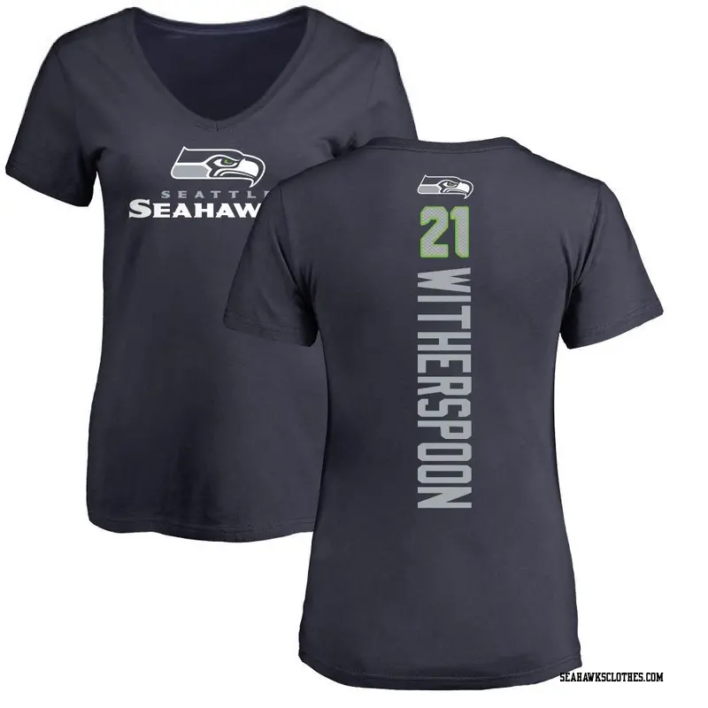 Women's Seattle Seahawks ＃21 Devon Witherspoon Navy Backer Slim Fit T-Shirt