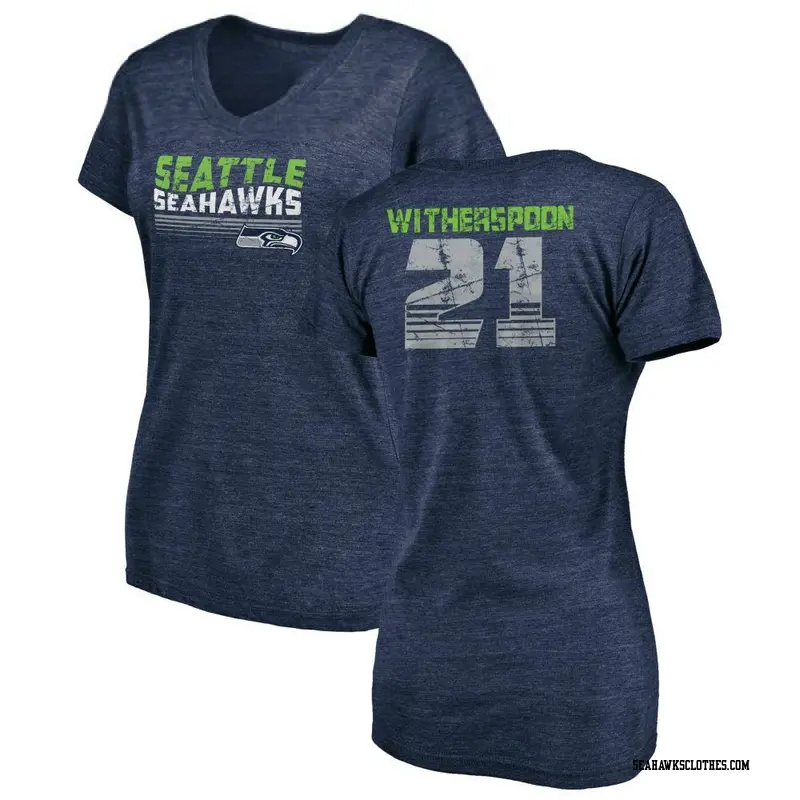 Women's Seattle Seahawks ＃21 Devon Witherspoon Navy Retro V-Neck T-Shirt College