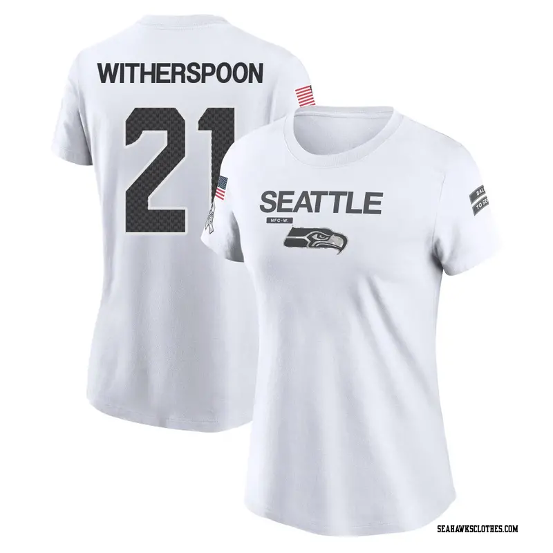 Women's Seattle Seahawks ＃21 Devon Witherspoon White 2024 Salute to Service Performance T-Shirt