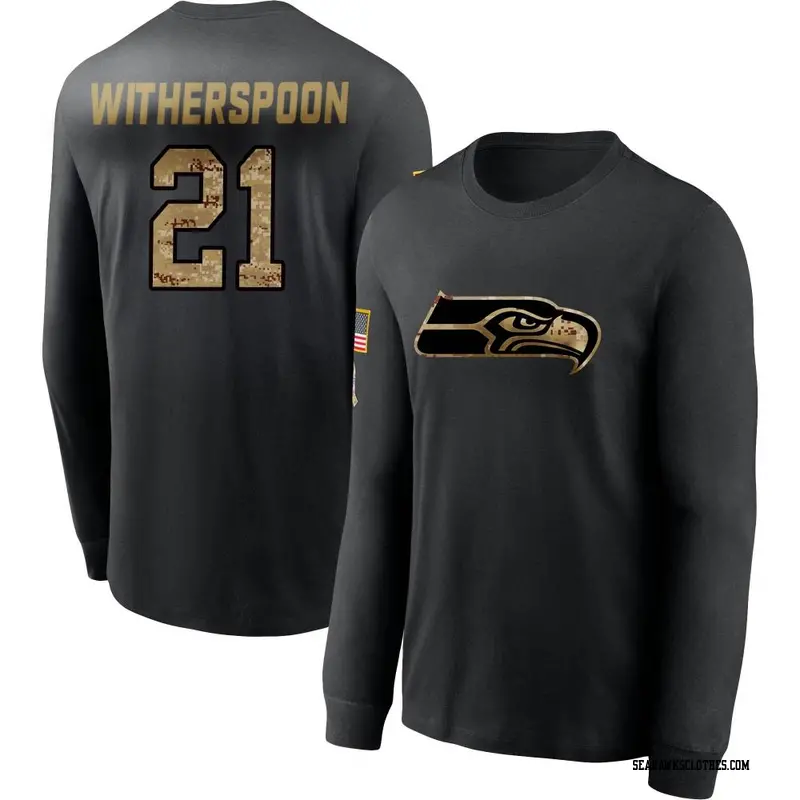 Youth Seattle Seahawks ＃21 Devon Witherspoon Black 2020 Salute To Service Sideline Performance Long Sleeve T-Shirt